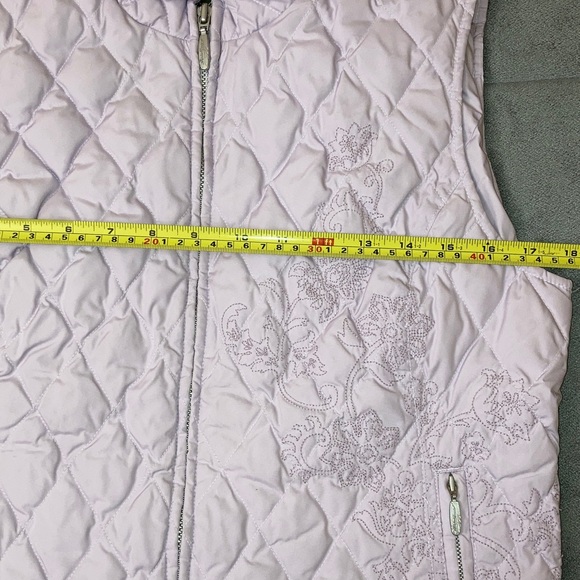 Women’s Eddie Bauer Lavender Lilac Quilted Goose Down Embroidered Zip Vest Sz S - Picture 6 of 7
